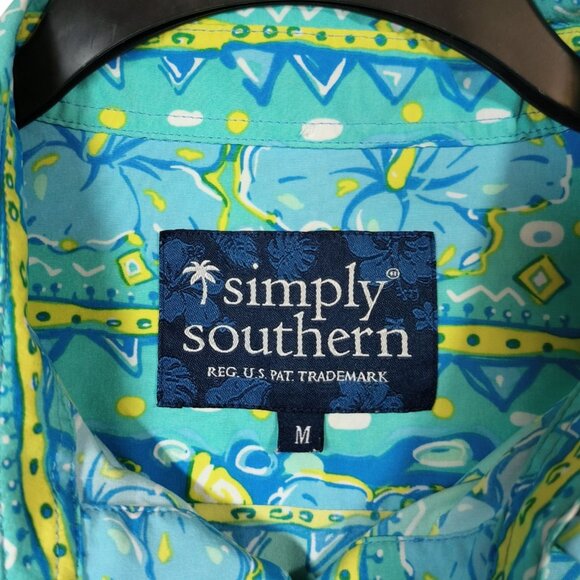 Simply Southern Men's Hibiscus Floral Hawaiian Performance Shirt Size Medium - Picture 5 of 7